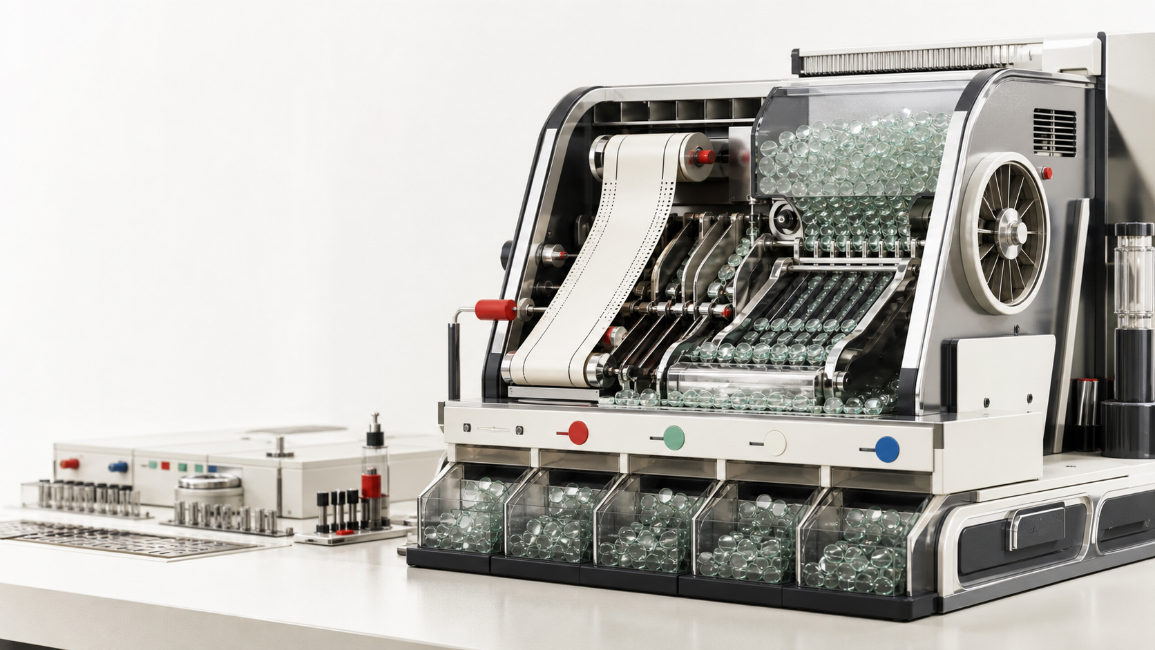 A playful glass-token counting machine